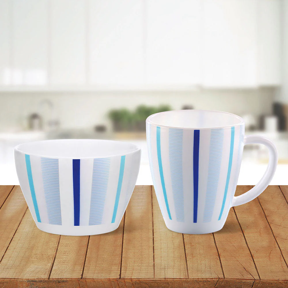 Larah Blue Strip Breakfast Set, 4 pc - Image 3