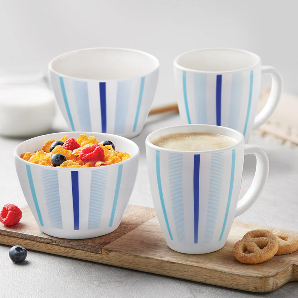 Larah Blue Strip Breakfast Set, 4 pc - Image 4