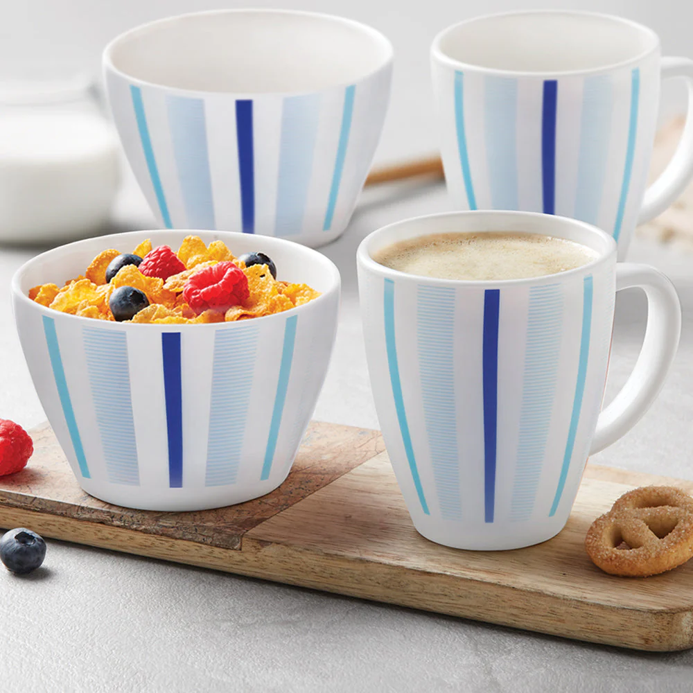Larah Blue Strip Breakfast Set, 4 pc - Image 5