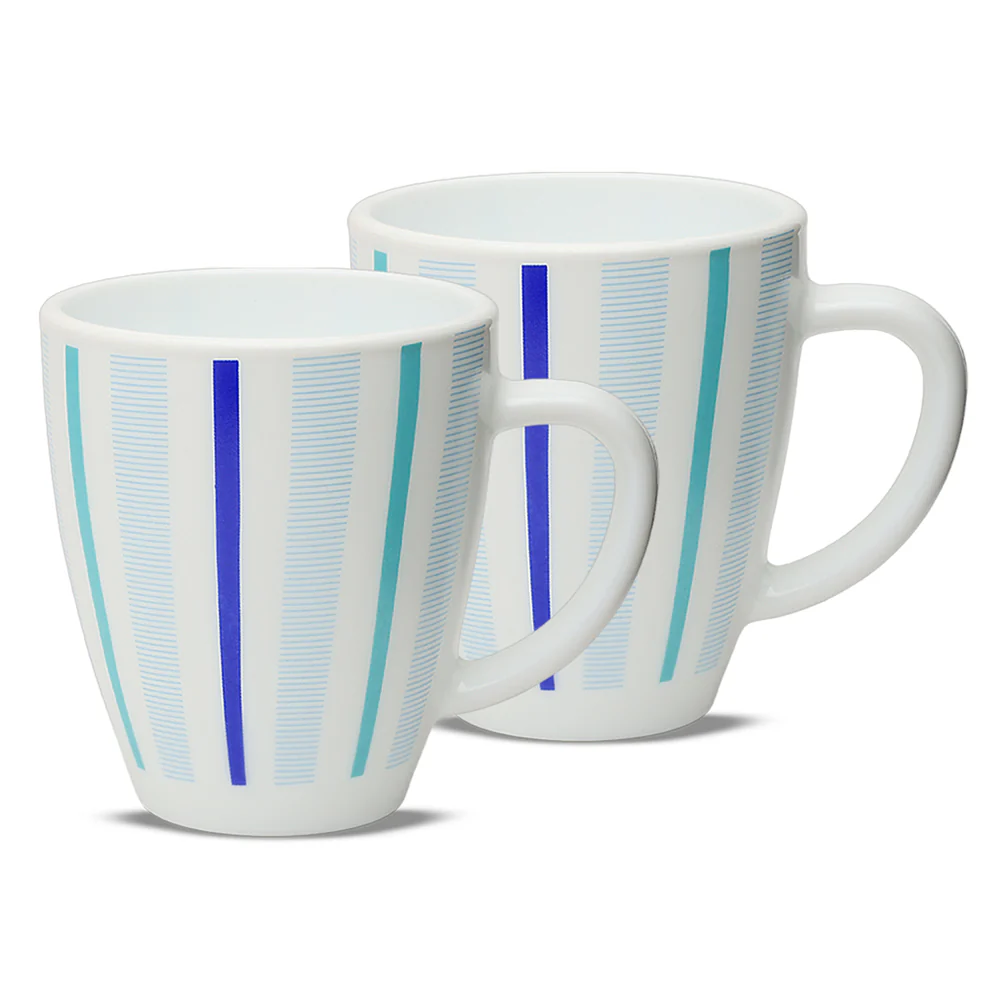 Larah Blue Strip Mug Set, 390ml x 2 - Image 2