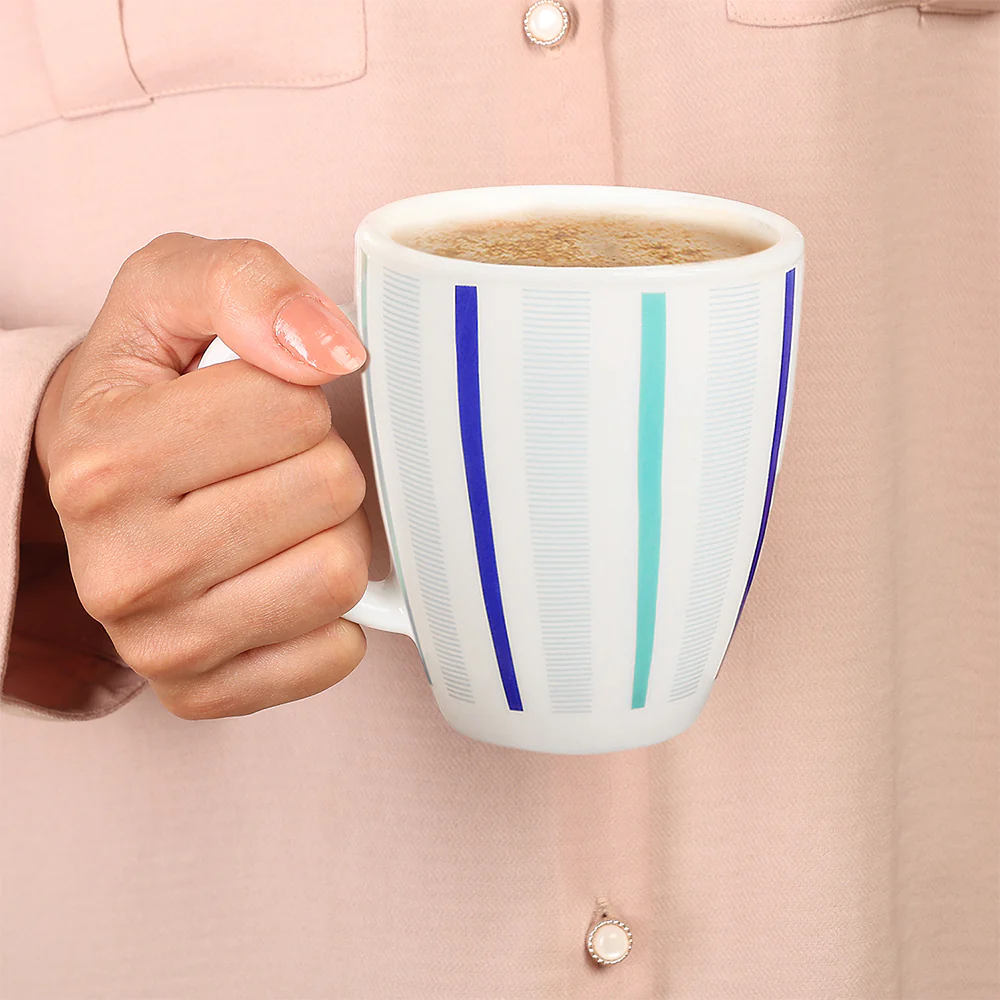 Larah Blue Strip Mug Set, 390ml x 2 - Image 3