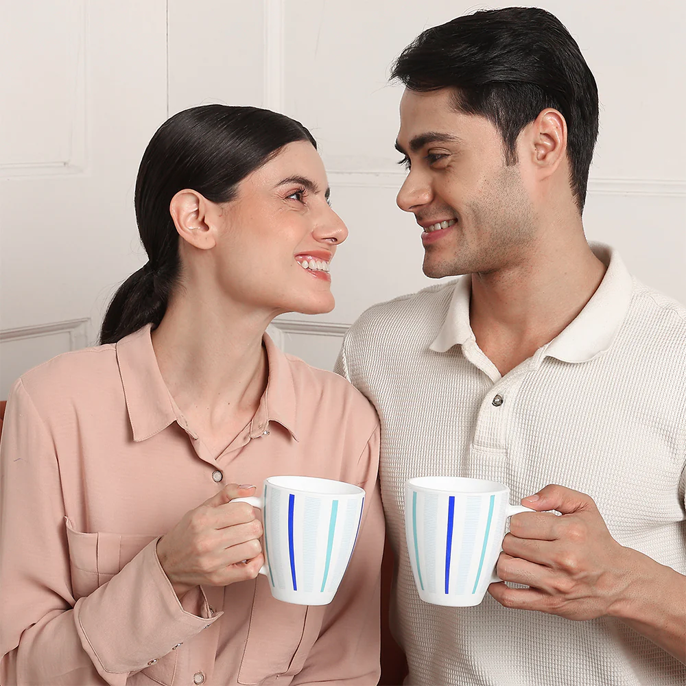 Larah Blue Strip Mug Set, 390ml x 2 - Image 8