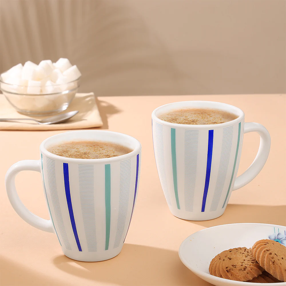 Larah Blue Strip Mug Set, 390ml x 2 - Image 9
