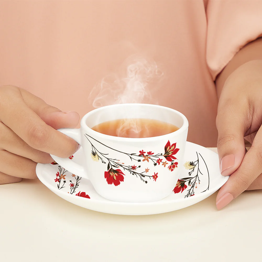 Larah Chrys Red Cup n Saucer Set, 140ml x 12 - Image 2