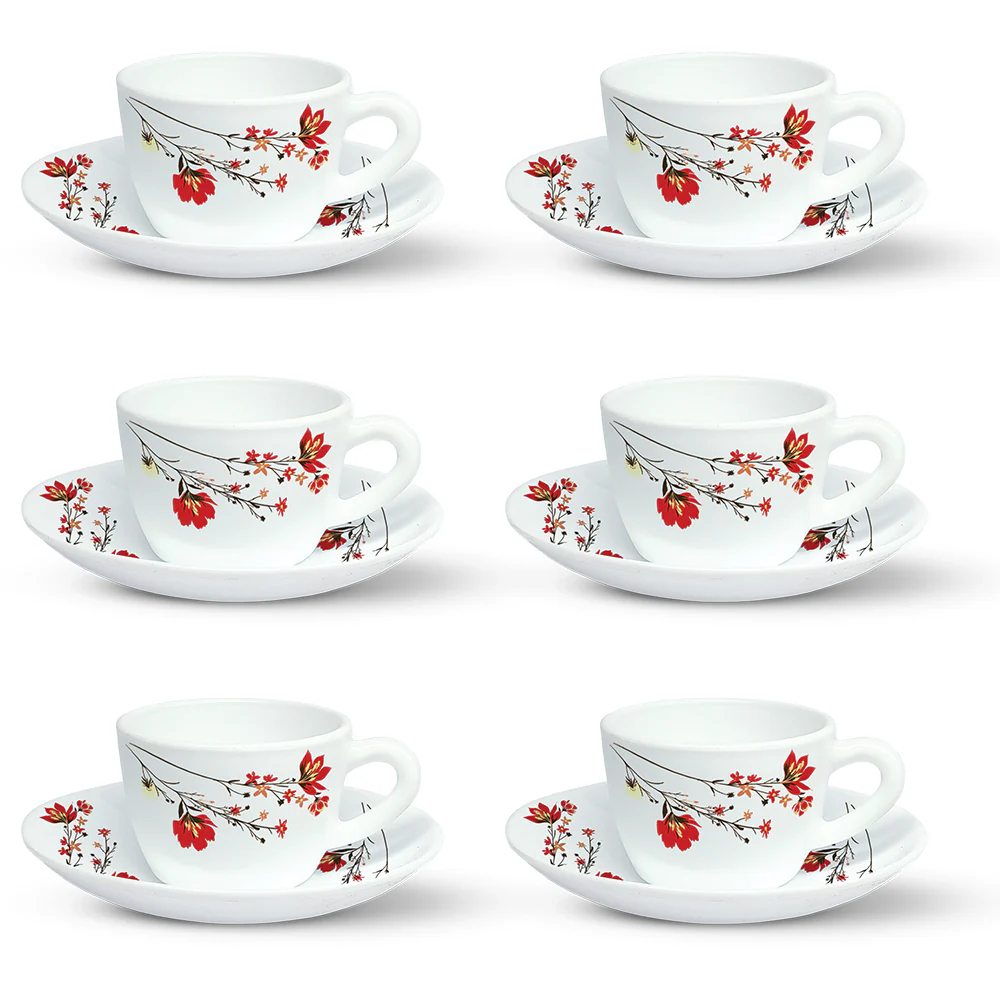 Larah Chrys Red Cup n Saucer Set, 140ml x 12 - Image 3