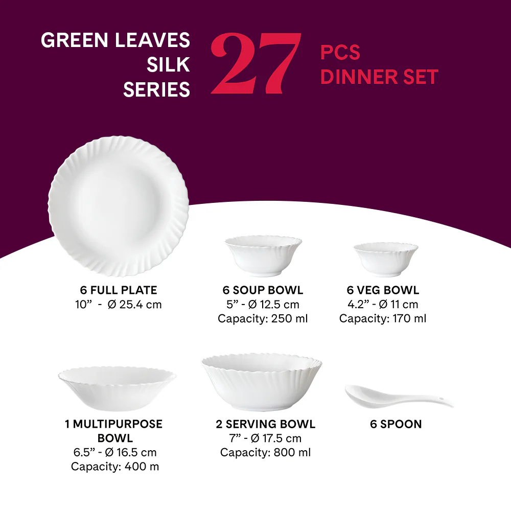 Larah Green Leaves 27 pc Dinner Set - Image 5