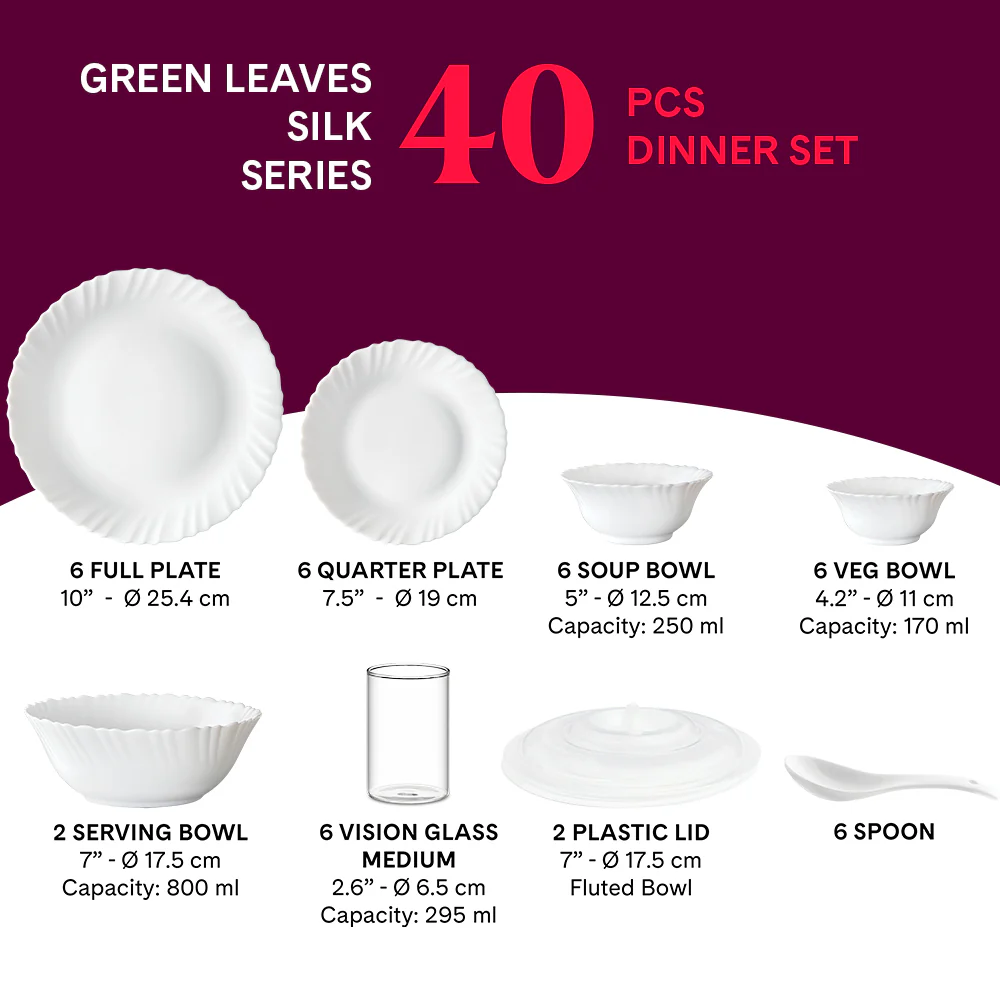 Larah Green Leaves 40 pc Dinner Set - Image 5