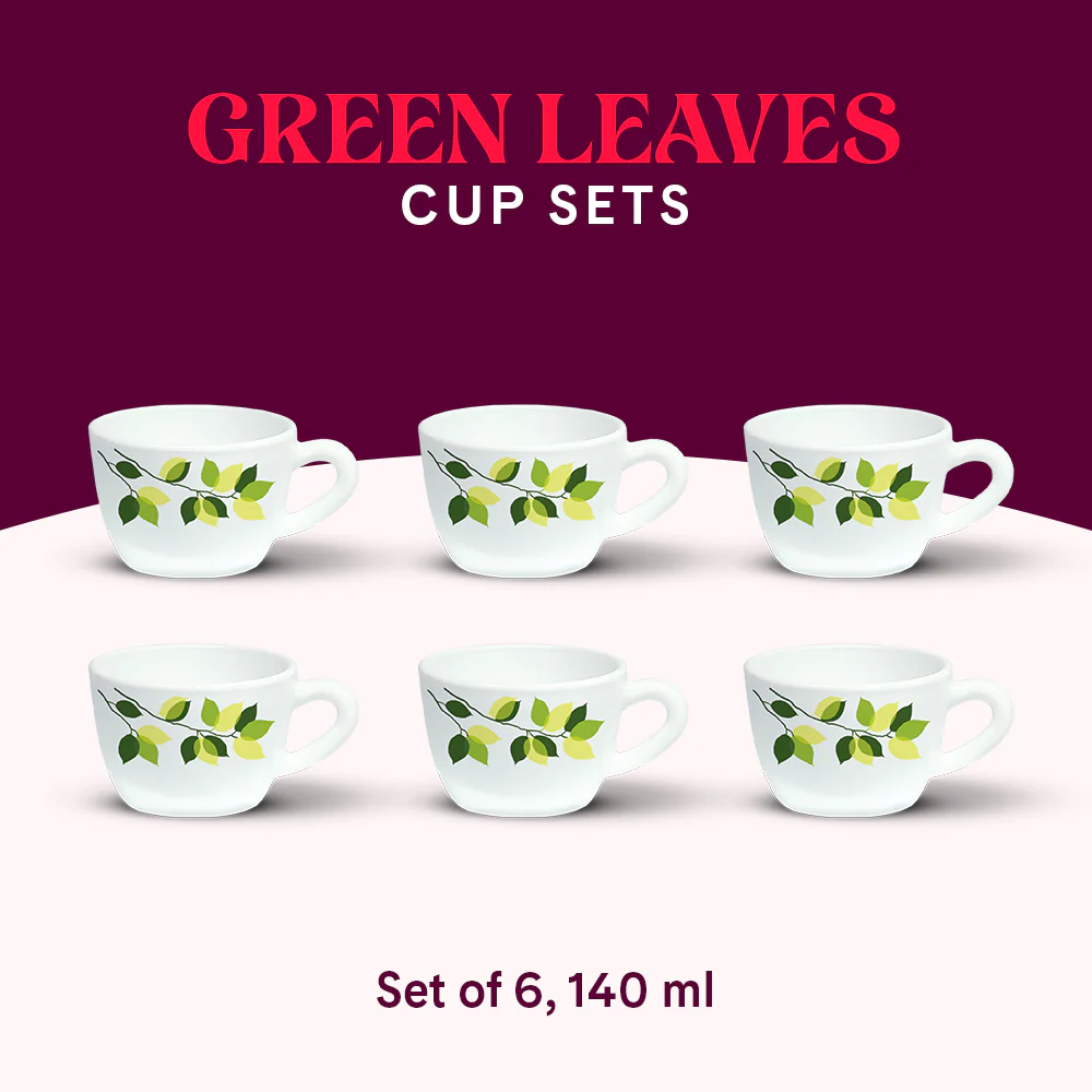 Larah Green Leaves Cup Set, 140ml x 6 - Image 7
