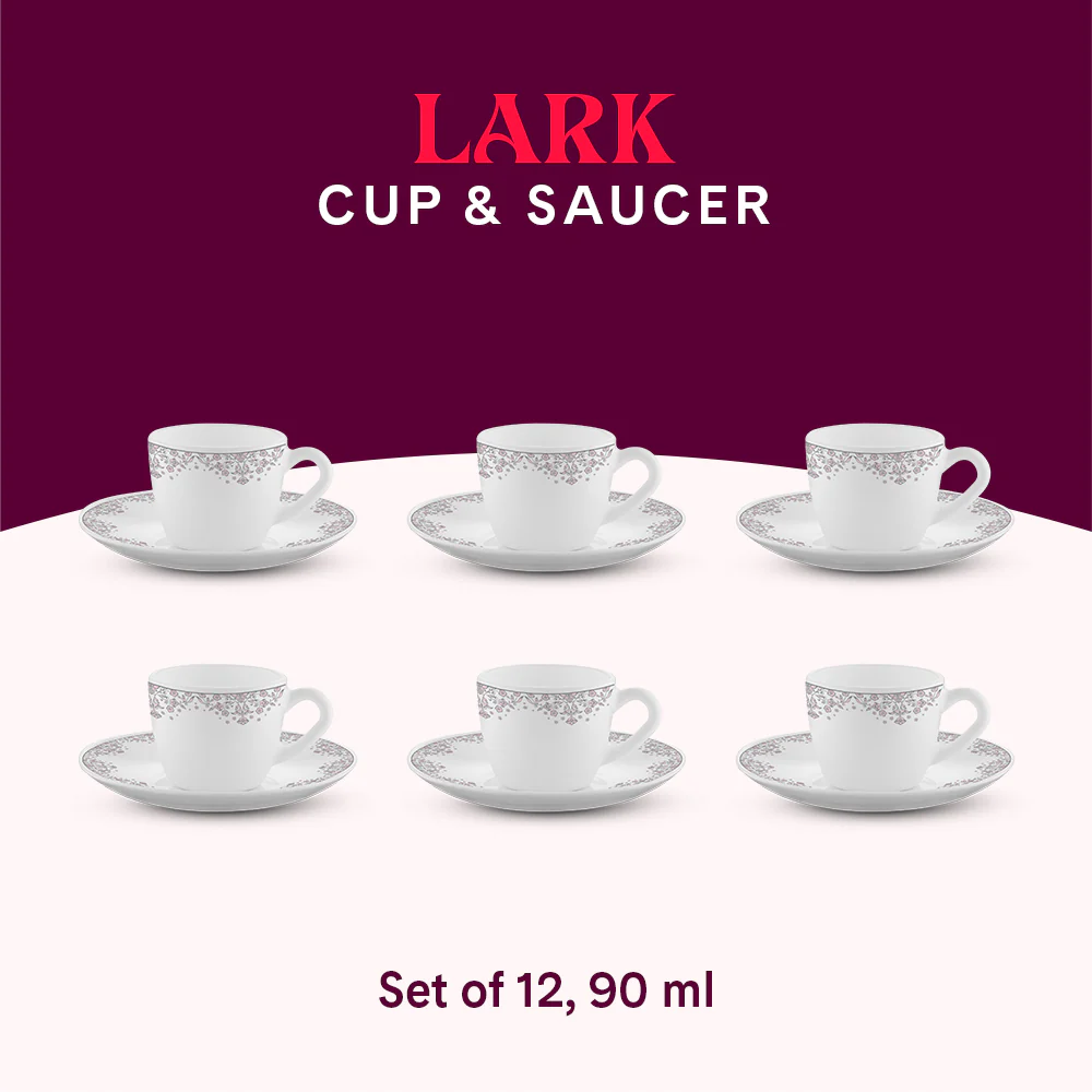 Larah Lark Cup n Saucers Set, 90ml x 12 - Image 9