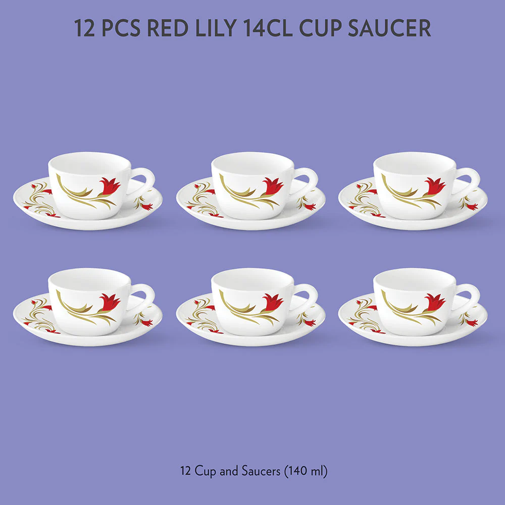 Larah Lily Cup n Saucer Set, Red - Image 2