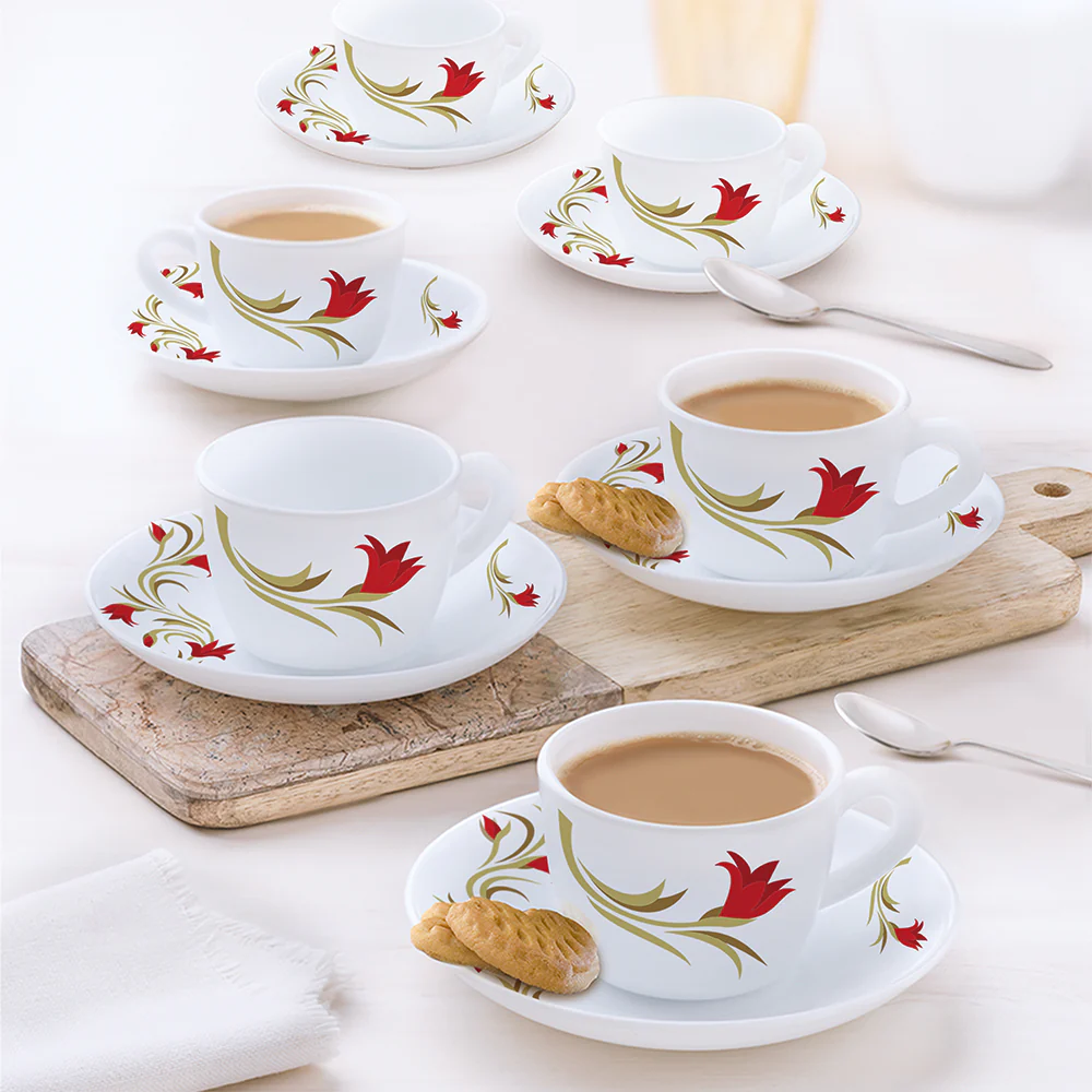Larah Lily Cup n Saucer Set, Red