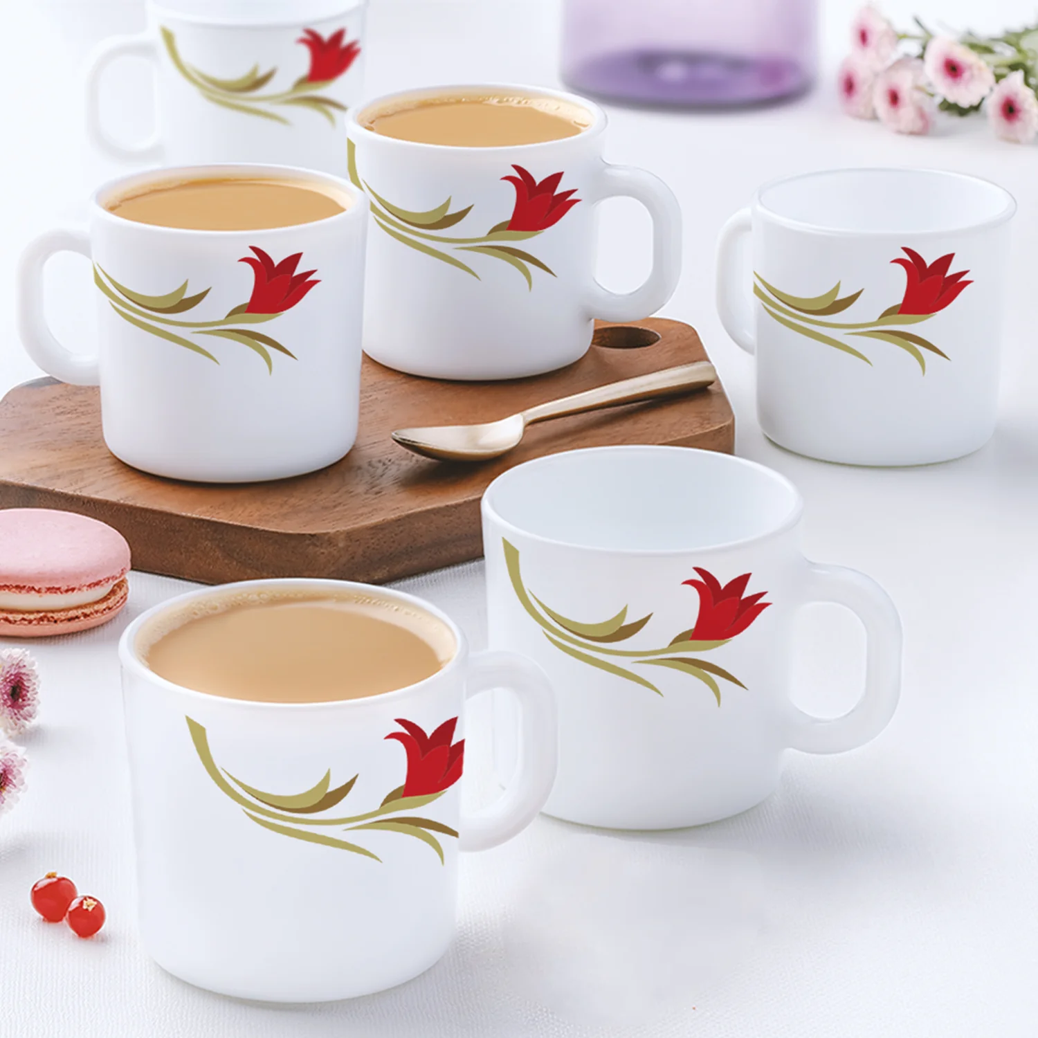 Larah Red Lily Snack Set w Mugs, 8 pc - Image 3