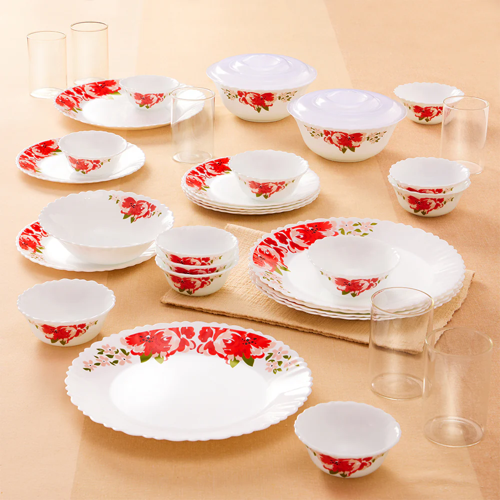 Larah Rose Red 35 pc Dinner Set w Vision Glass - Image 2