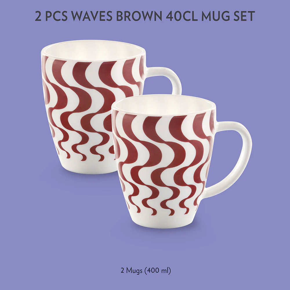 Larah Waves Brown Mug Set, 390ml x 2 - Image 2