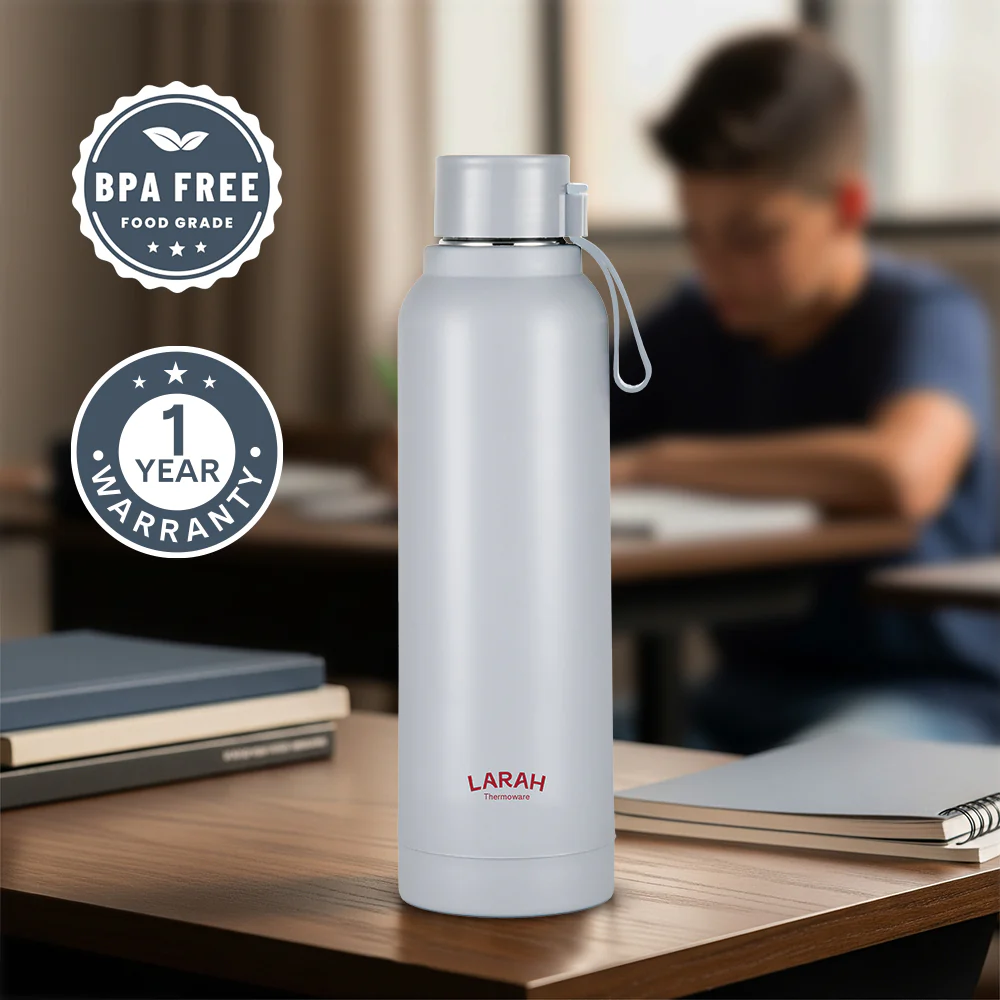 Larah Orbit Round PU Thermoware Bottle, Grey - Image 4