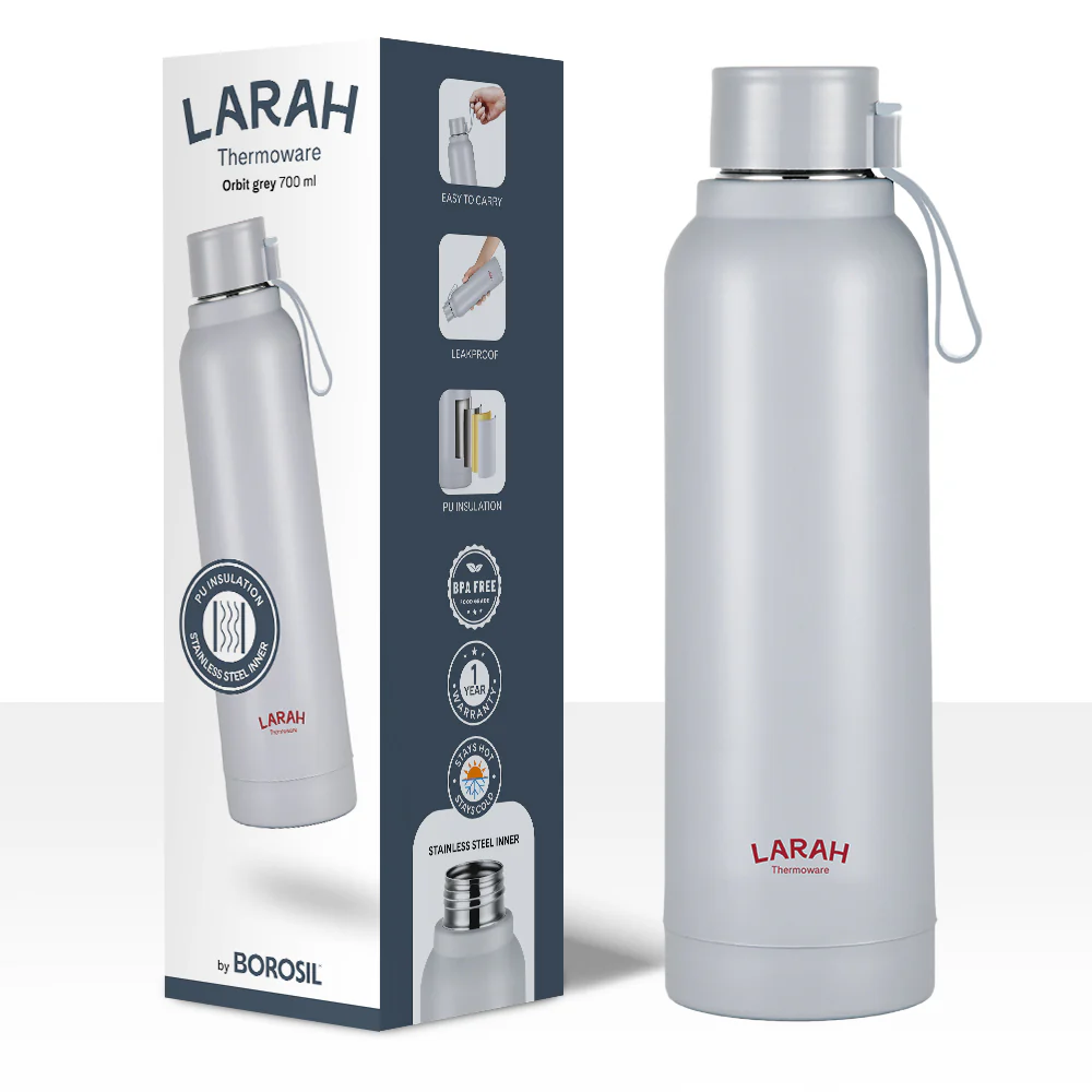 Larah Orbit Round PU Thermoware Bottle, Grey - Image 6