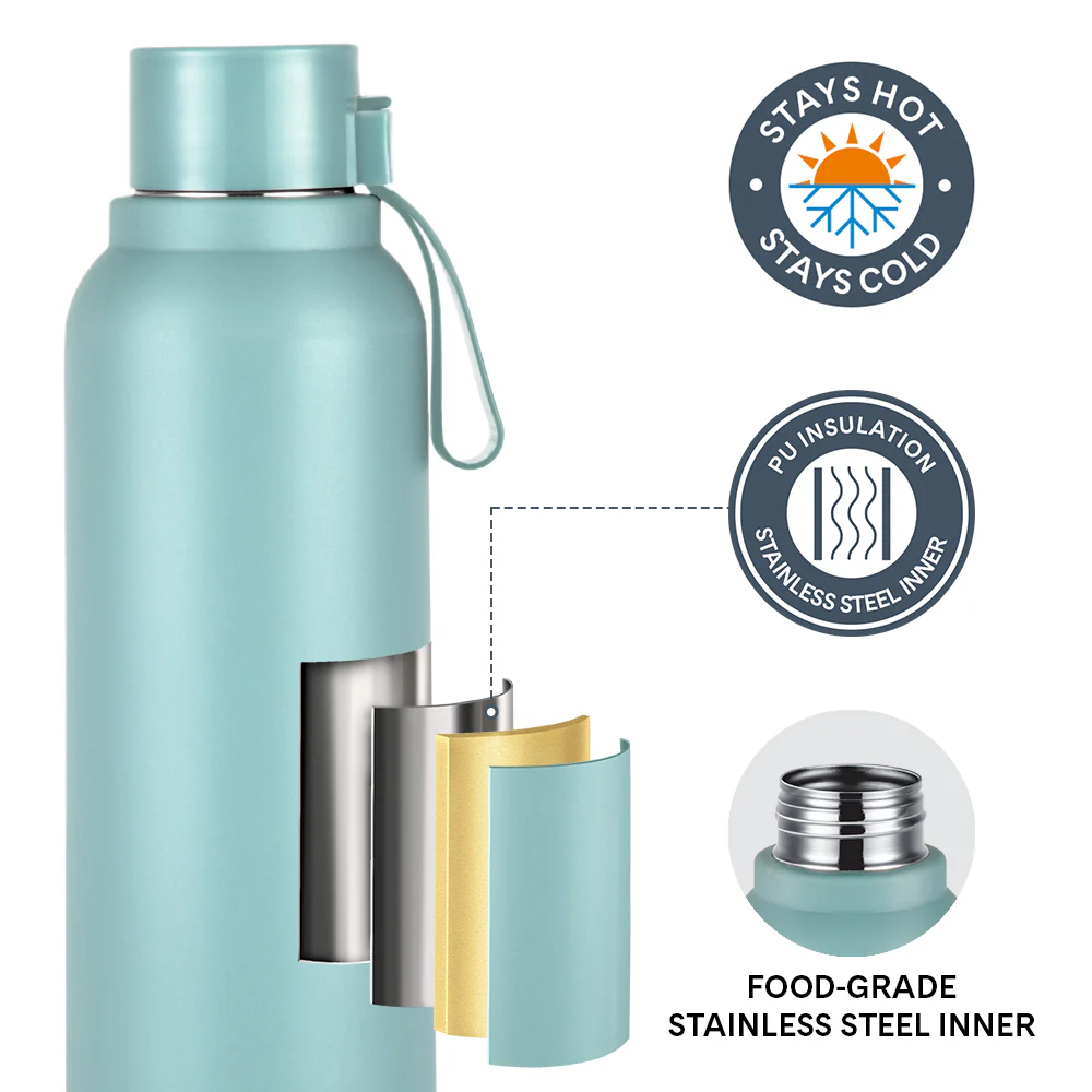 Larah Orbit Round PU Thermoware Bottle, Mint - Image 2