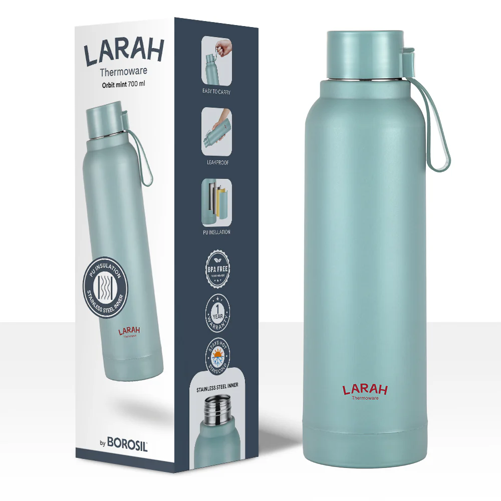 Larah Orbit Round PU Thermoware Bottle, Mint - Image 6
