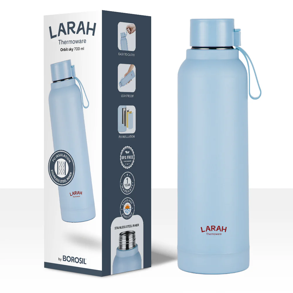 Larah Orbit Round PU Thermoware Bottle, Sky - Image 6