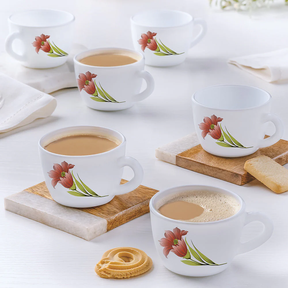 Larah Opalware Iris Cup Set, Red - Image 2
