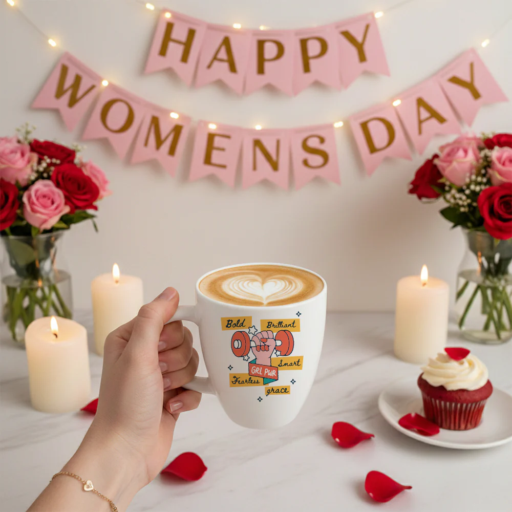 Larah Women's Day Opalware Mug, Fearless - Image 2