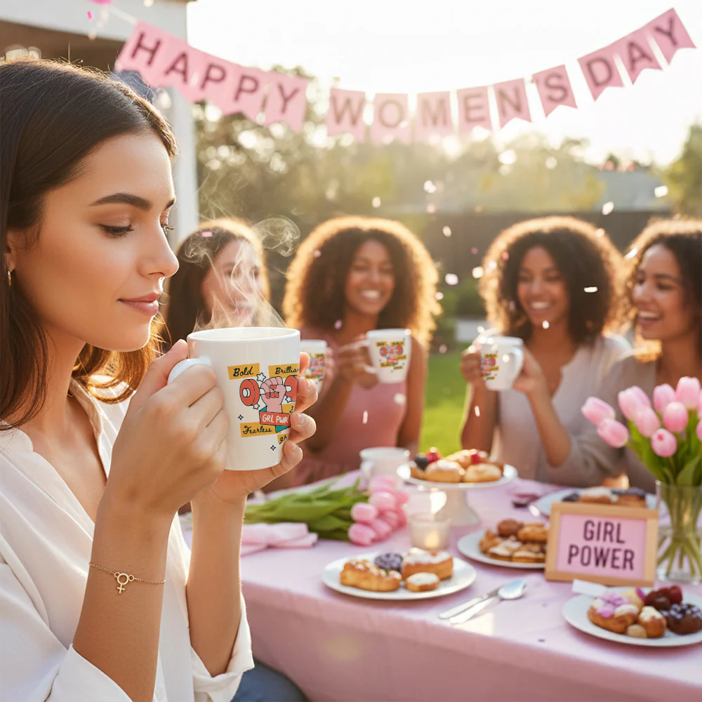 Larah Women's Day Opalware Mug, Fearless - Image 5
