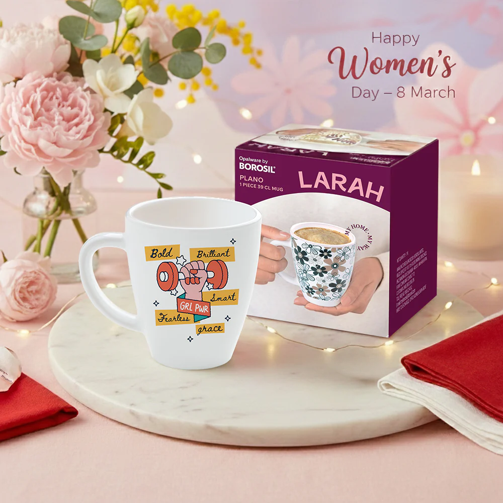 Larah Women's Day Opalware Mug, Fearless - Image 6