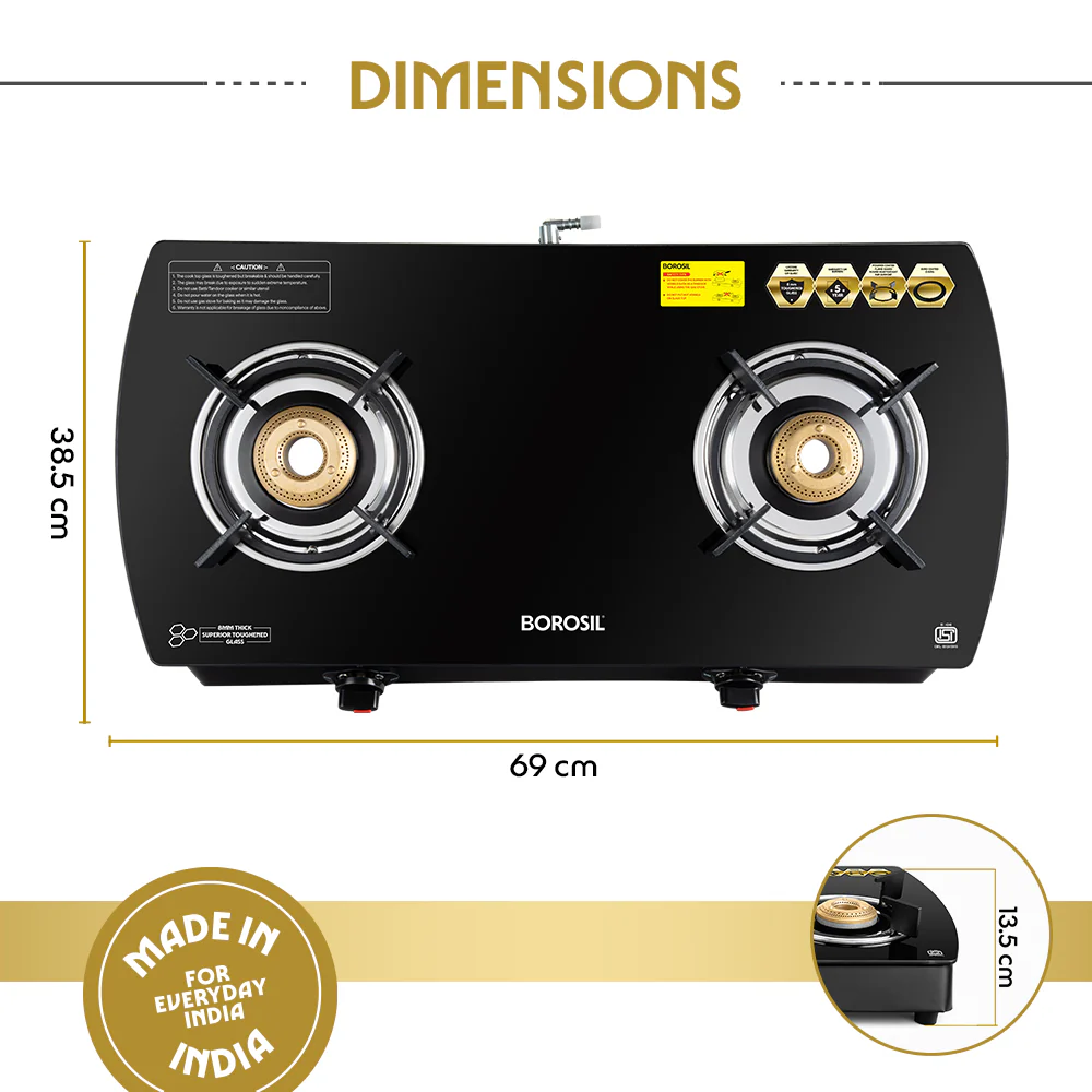 Prima Glass-top Gas stove, Brass Burners - Image 3