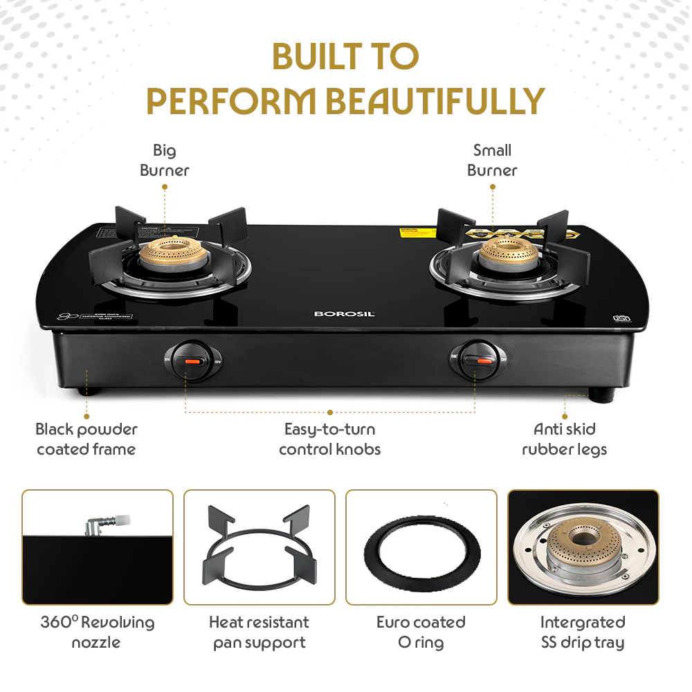 Prima Glass-top Gas stove, Brass Burners - Image 5