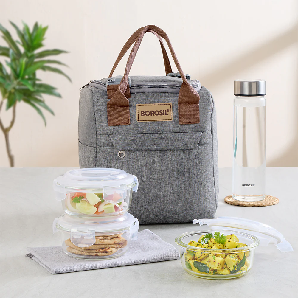 Pro Round Glass Lunch Box with Glass Bottle
