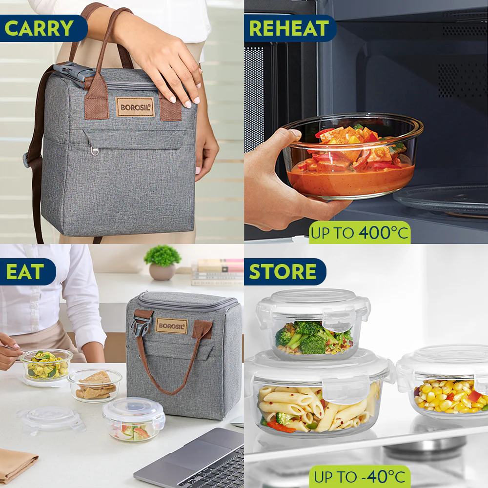 Pro Round Glass Lunch Box with Glass Bottle - Image 9