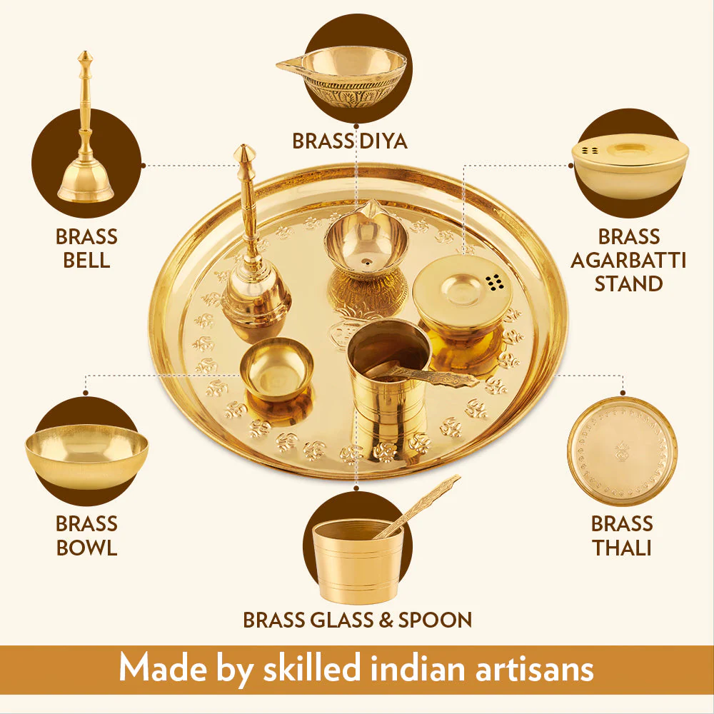 Borosil Puja Thali, 7 pc set + Samagri - Image 4