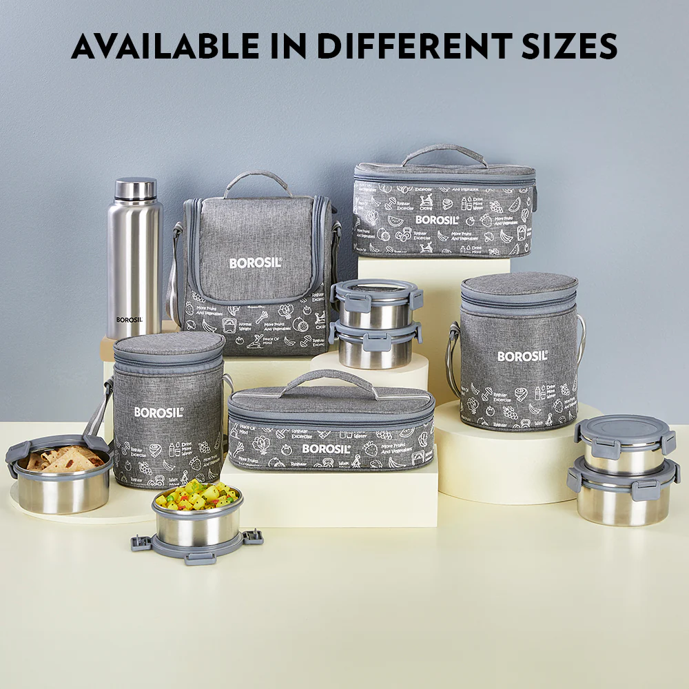 Slate Round Stainless Steel Lunchbox with Bottle - Image 10