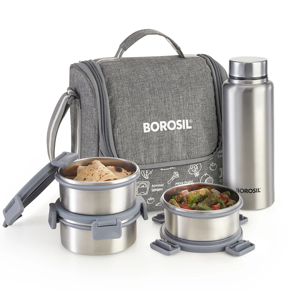 Slate Round Stainless Steel Lunchbox with Bottle - Image 2