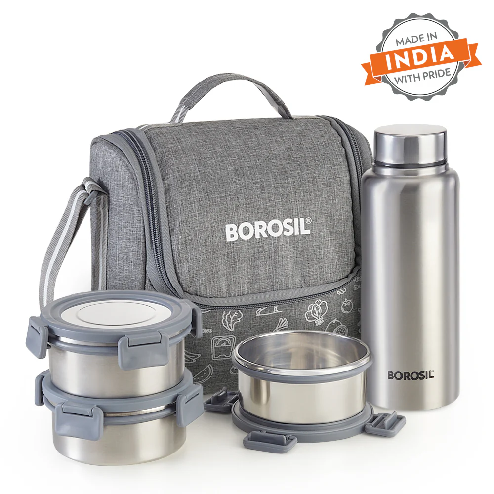 Slate Round Stainless Steel Lunchbox with Bottle - Image 3