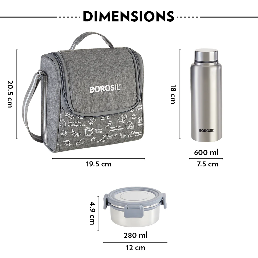 Slate Round Stainless Steel Lunchbox with Bottle - Image 4