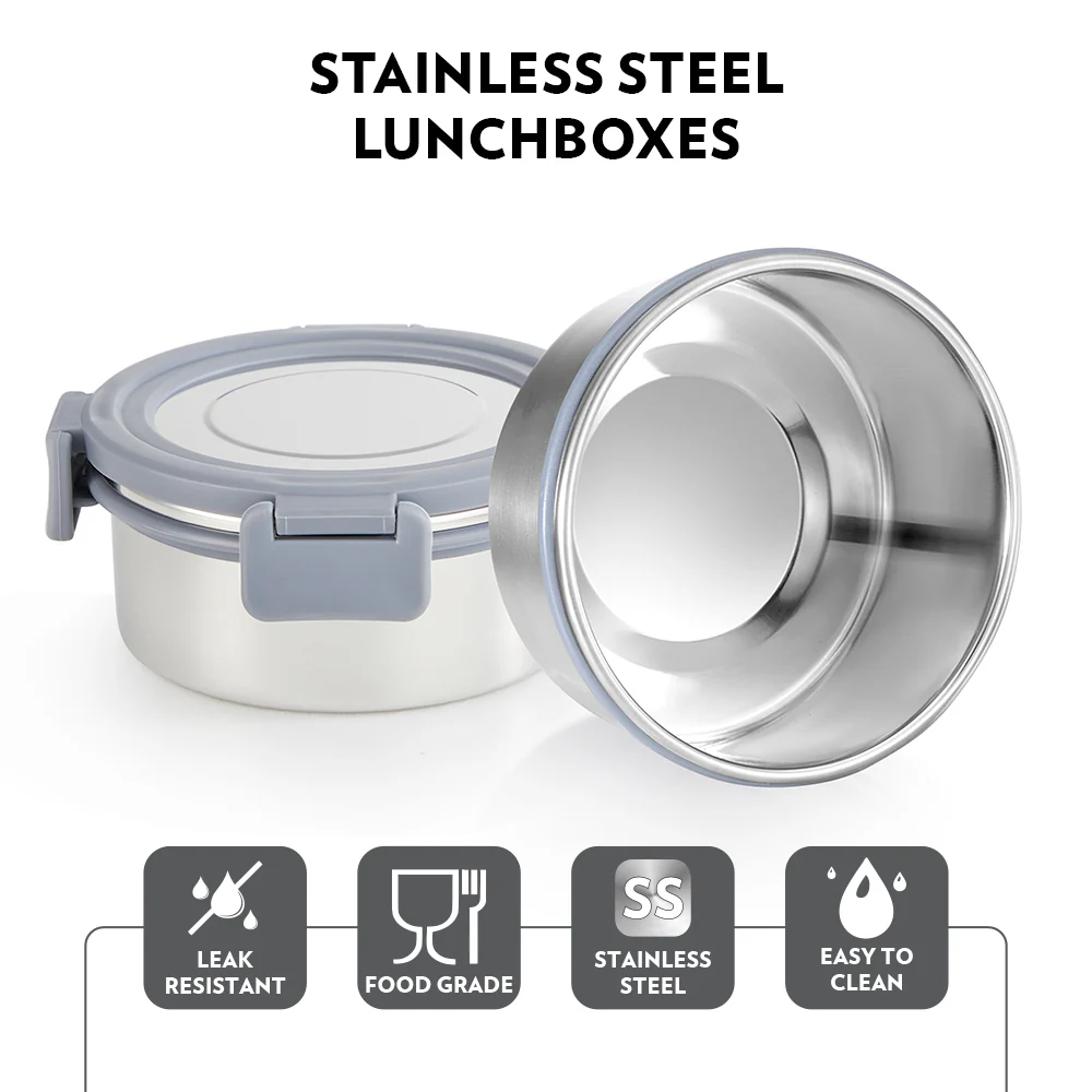 Slate Round Stainless Steel Lunchbox with Bottle - Image 6