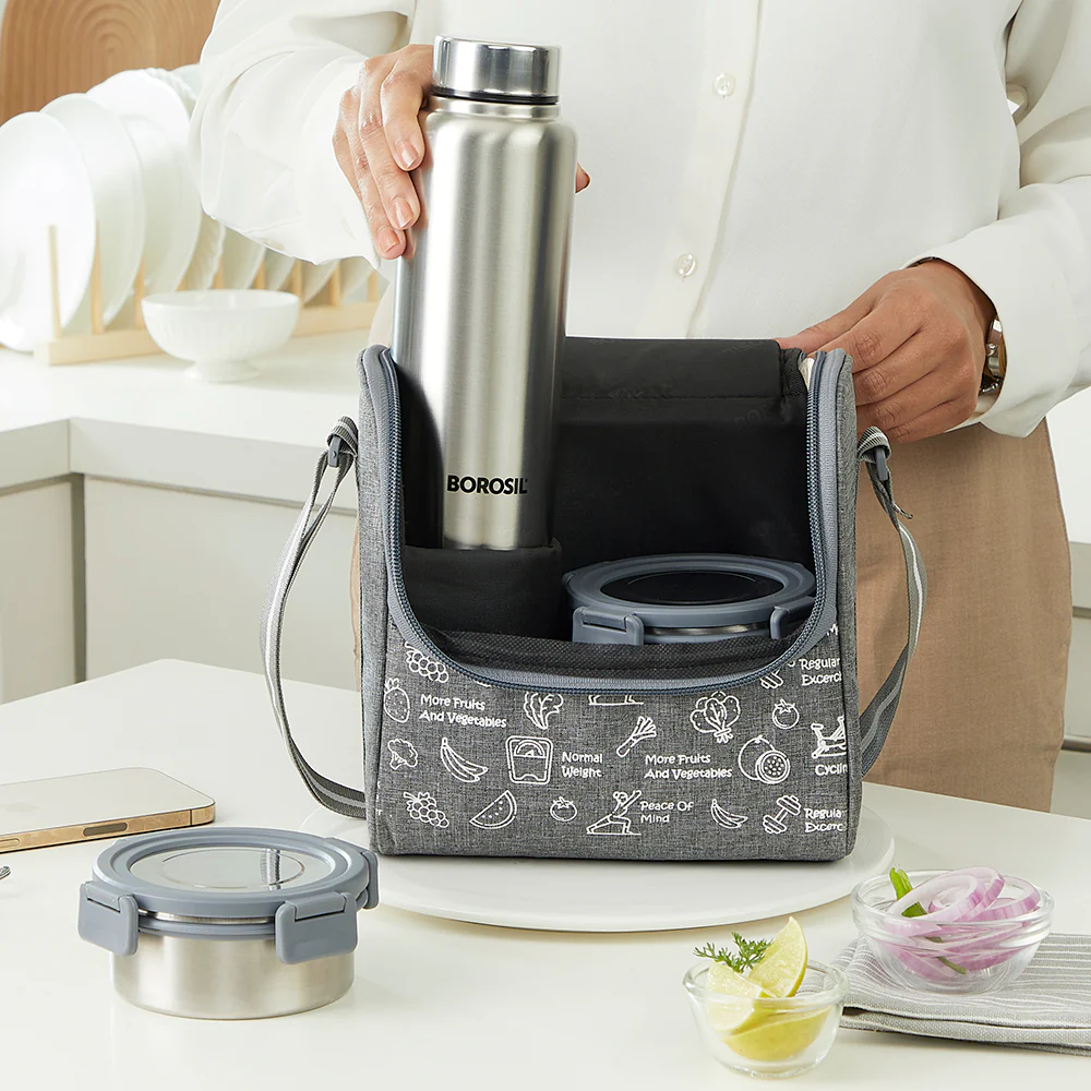 Slate Round Stainless Steel Lunchbox with Bottle - Image 7