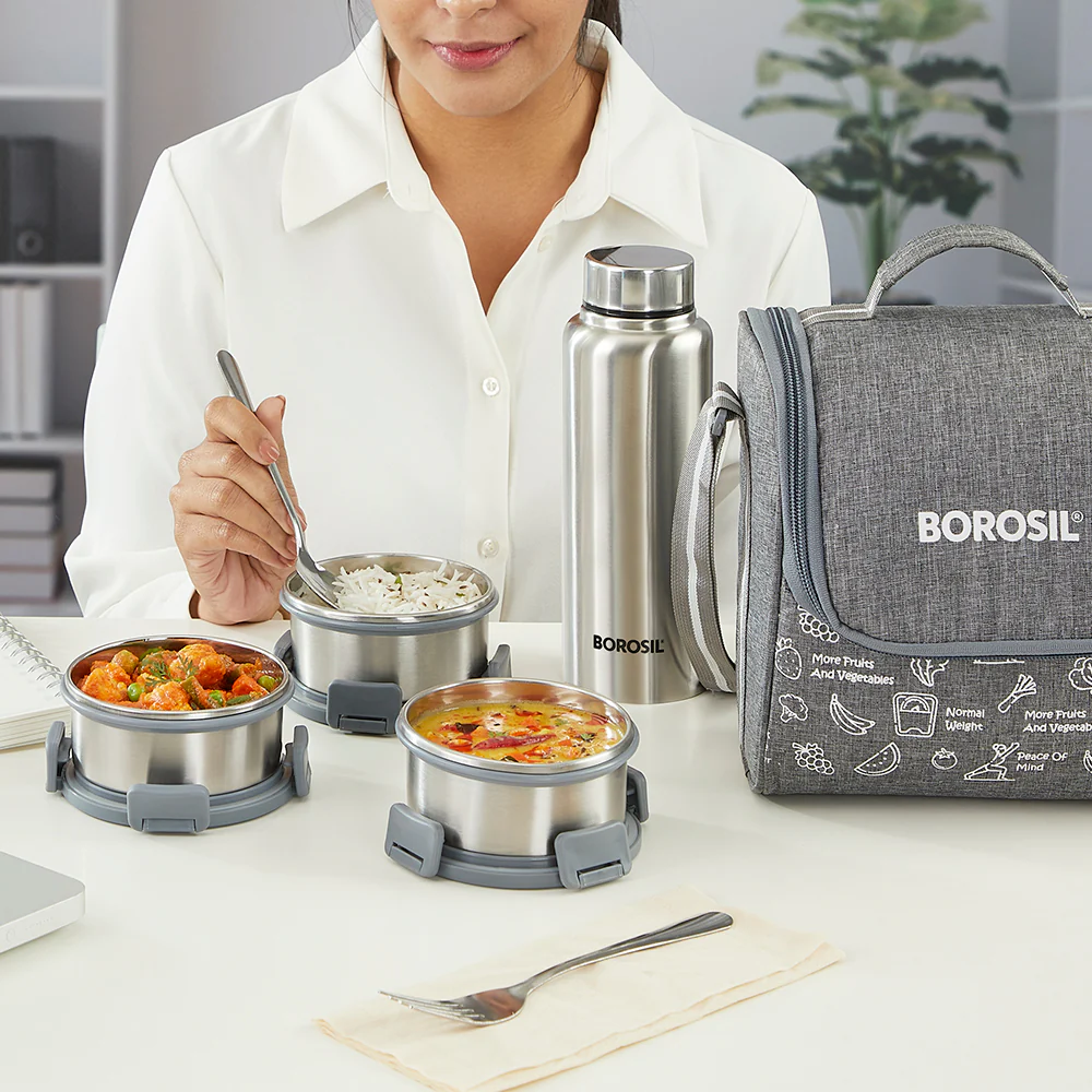 Slate Round Stainless Steel Lunchbox with Bottle - Image 9