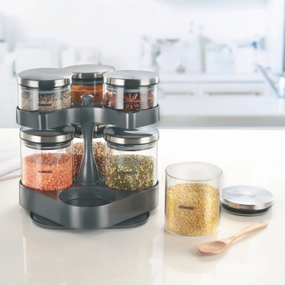 Spin n Store Tray with Classic Glass Jars, SS lid - Image 4