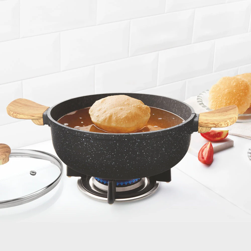 Vajra Nonstick Deep Kadai w Glass Lid - Image 2