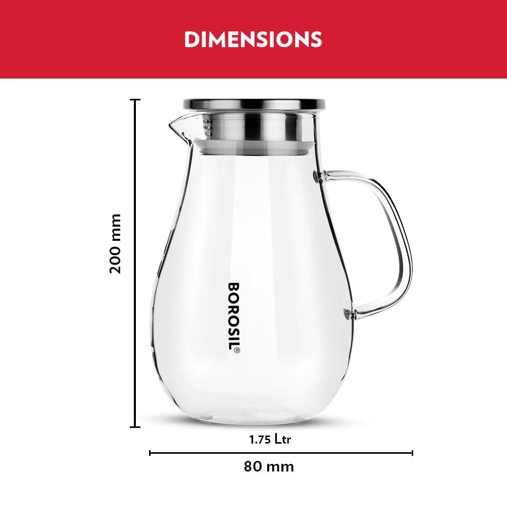 Borosil Vision Juice & Water Jug w steel lid, 1.75L - Image 2