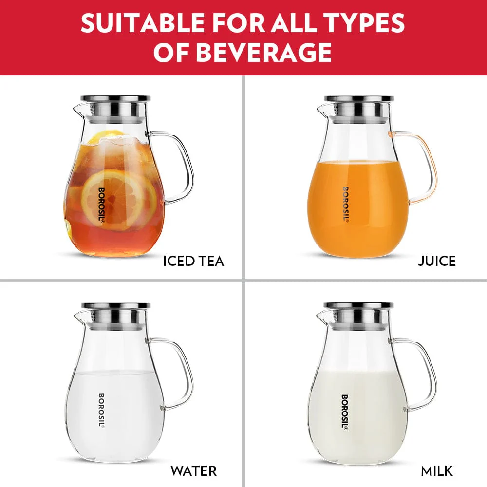 Borosil Vision Juice & Water Jug w steel lid, 1.75L - Image 3