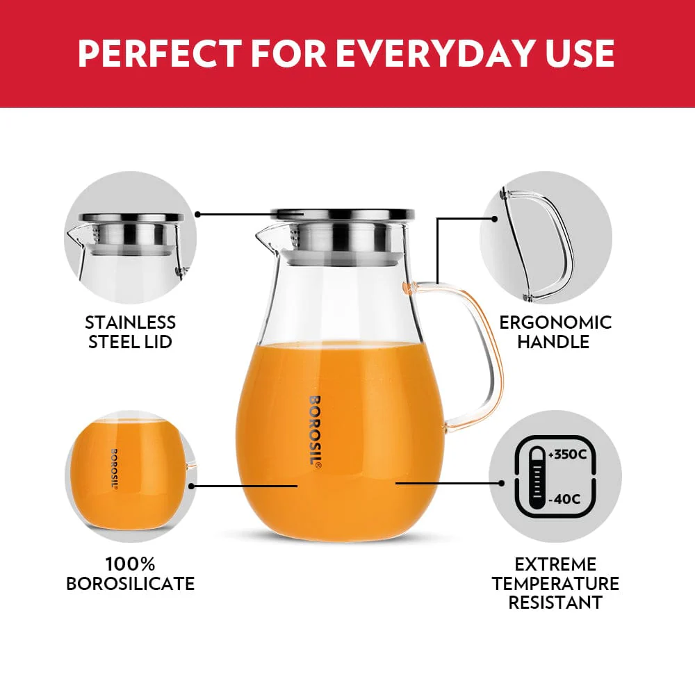 Borosil Vision Juice & Water Jug w steel lid, 1.75L - Image 4